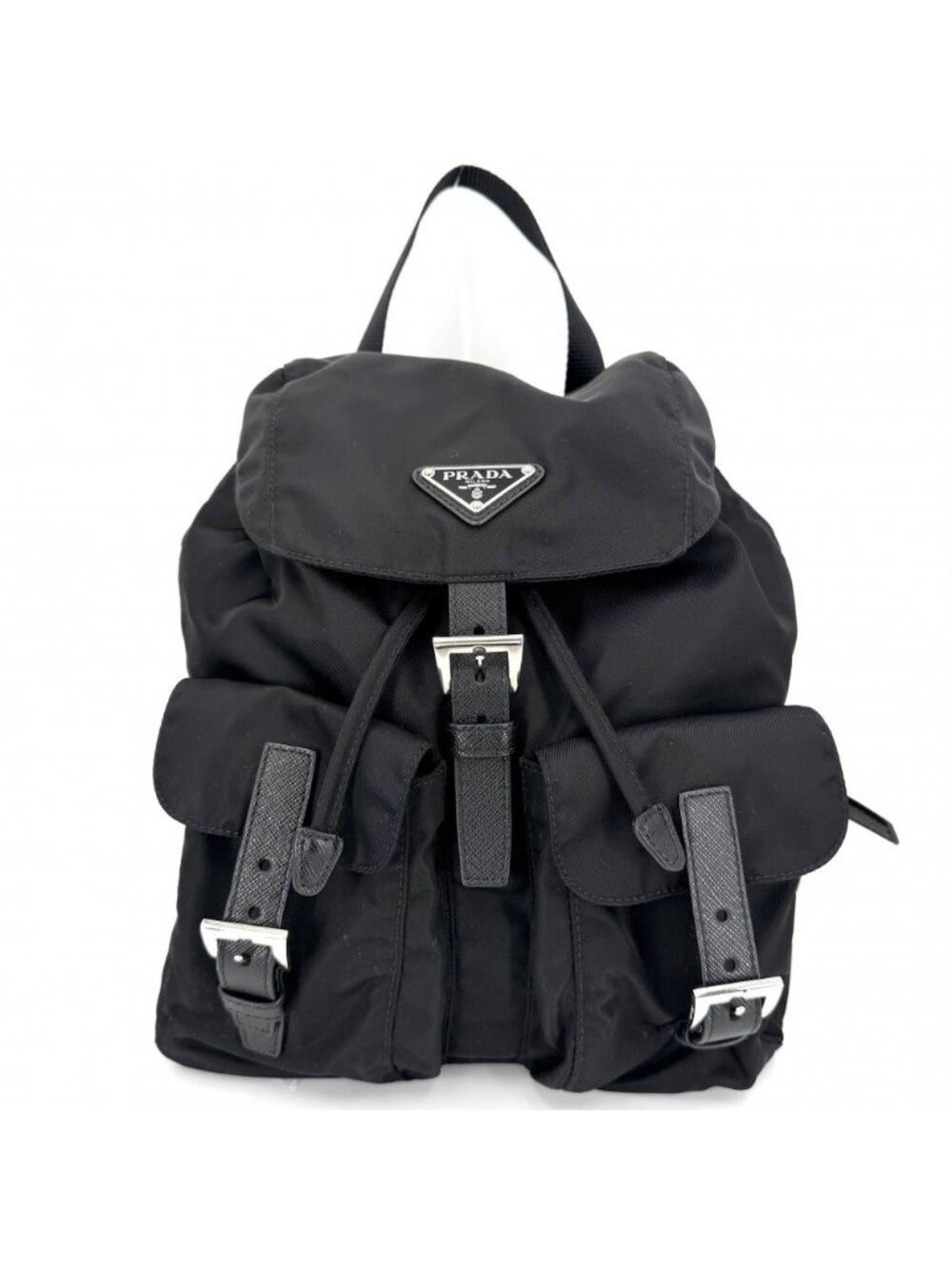 Prada Backpack Triangle Logo Nylon Black Silver
